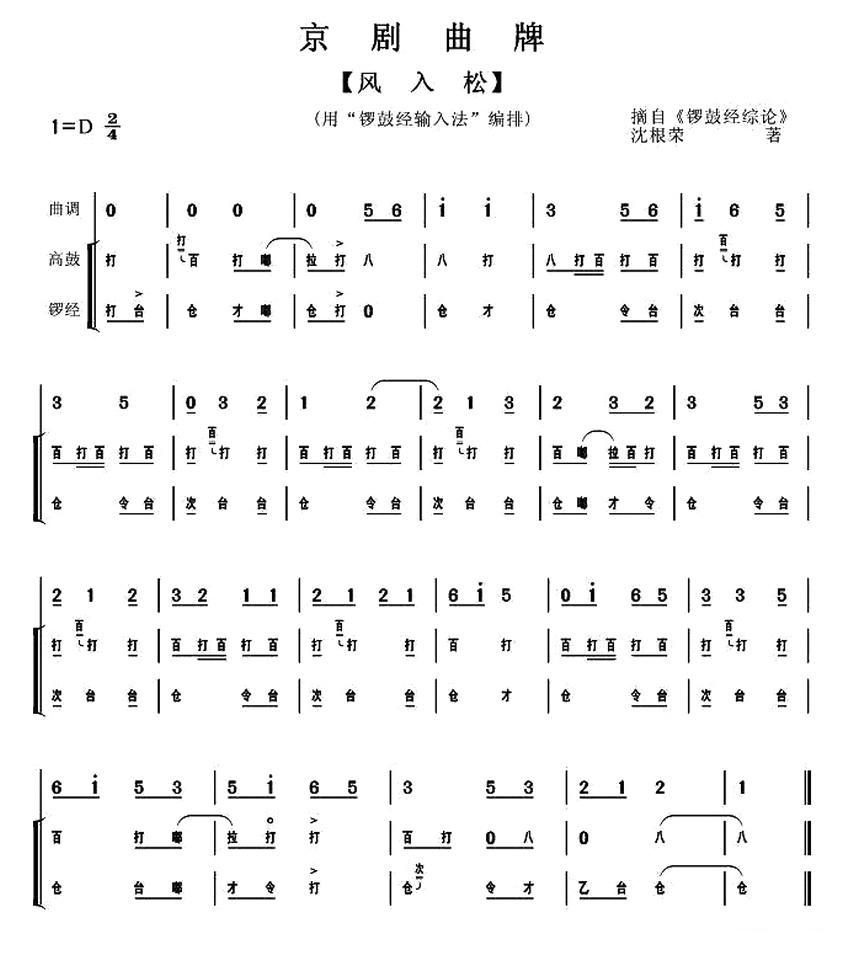 风入松（京剧曲牌）其它曲谱（图1）