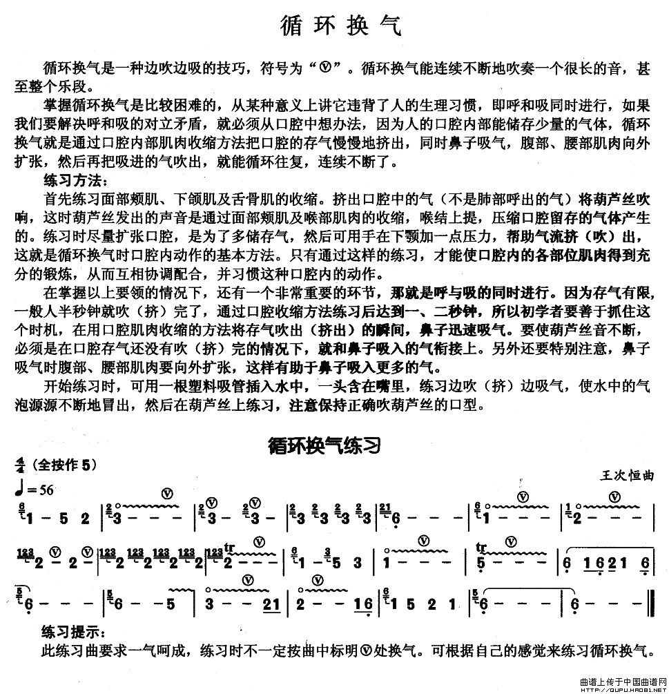 葫芦丝基本技巧练习曲--循环换气其它曲谱（图1）