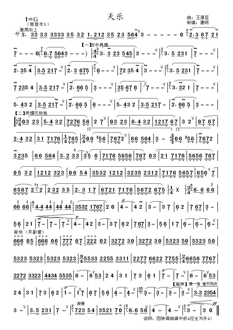 天乐《葫芦丝独奏曲》其它曲谱（图1）