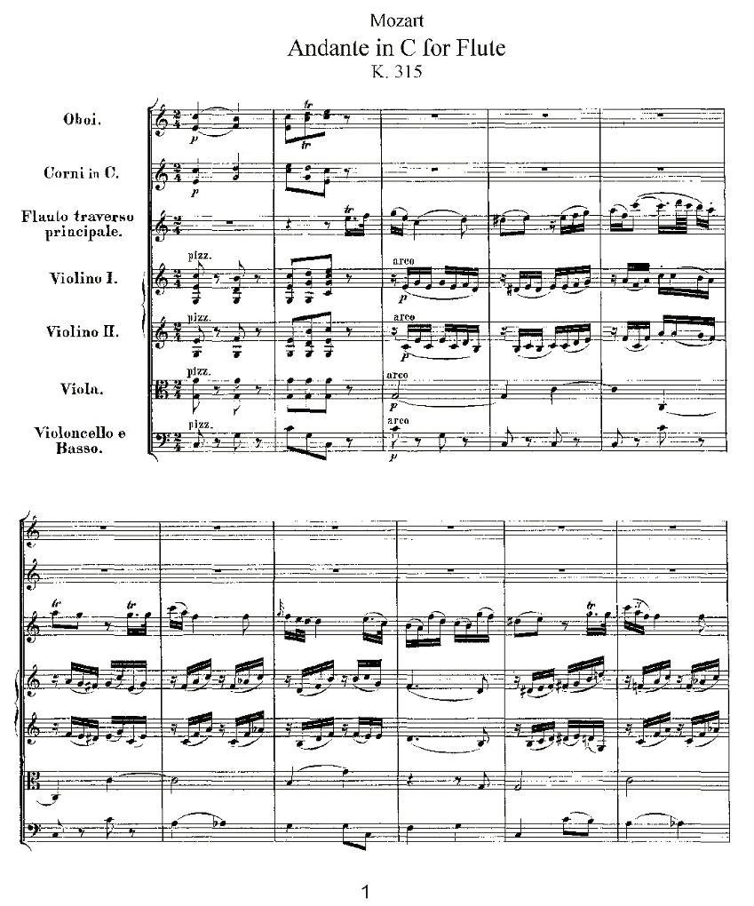 Andante in C for Flute, K.315（C大调长笛的行板、总谱）其它曲谱（图1）