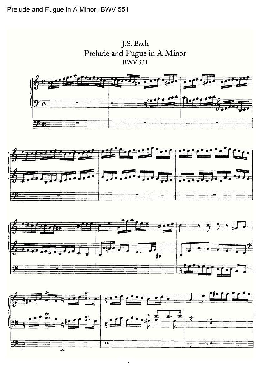 Prelude and Fugue in A Minor--BWV 551（管风琴谱）其它曲谱（图1）