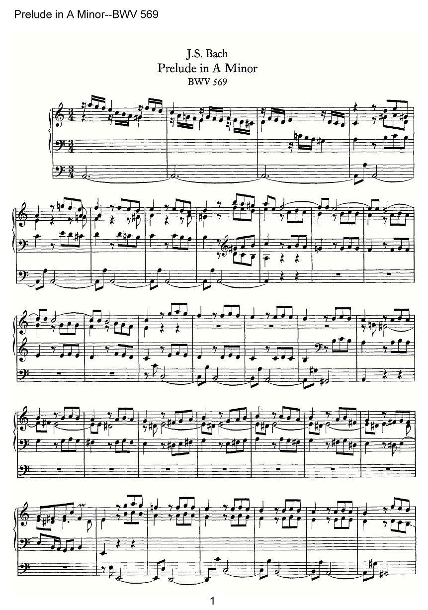 Prelude in A Minor--BWV 569（管风琴谱）其它曲谱（图1）