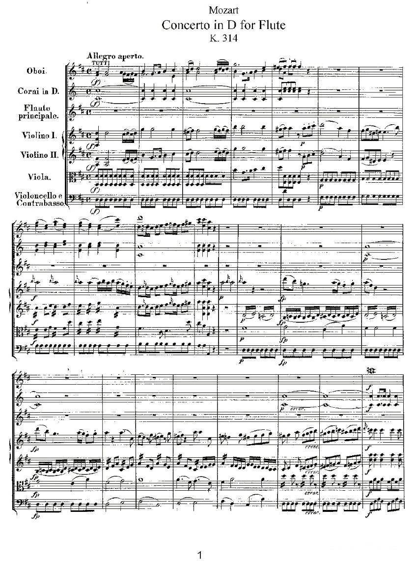 Concerto in D for Flute, K.314（D大调长笛协奏曲）其它曲谱（图1）