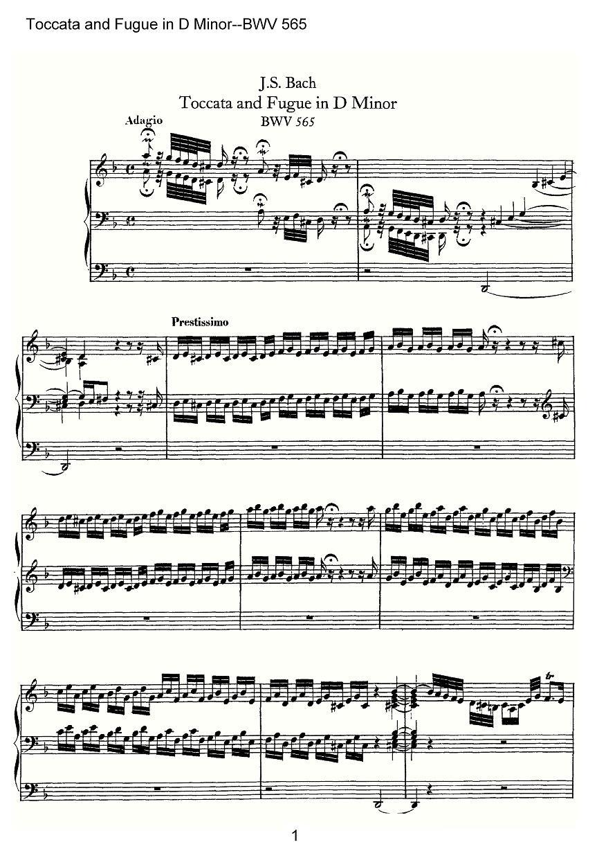 Toccata and Fugue in D Minor--BWV 565（管风琴谱）其它曲谱（图1）