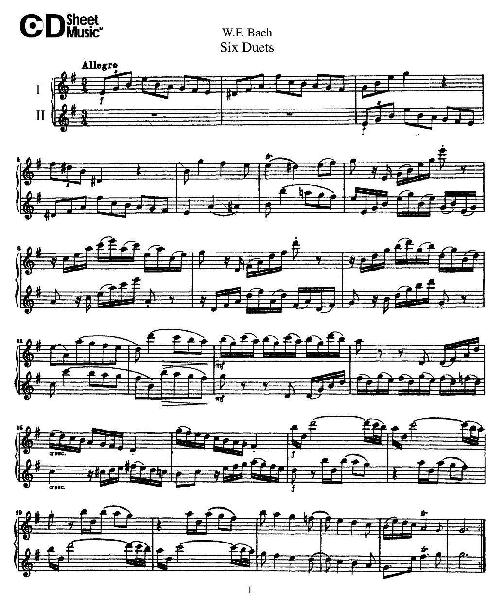 W.F.巴赫—六首二重奏练习曲（1）其它曲谱（图1）