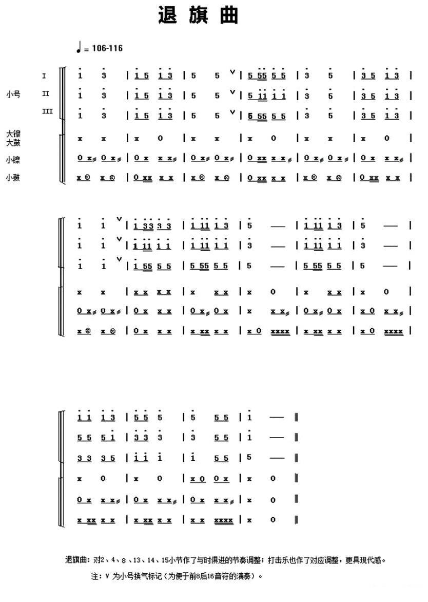 中国少年先锋队鼓号谱：2、退旗曲 其它曲谱（图1）