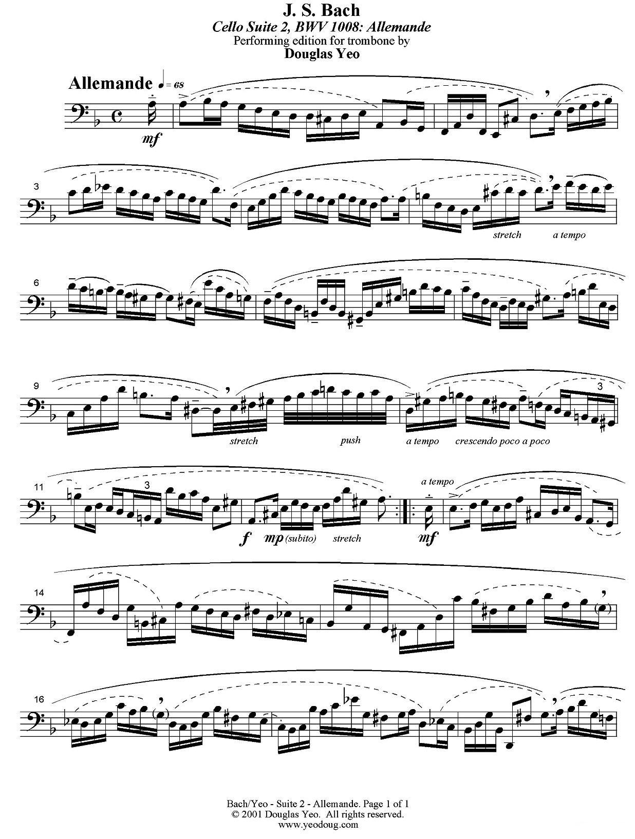 Douglas Yeo - Allemande（阿勒曼德舞曲）（低音长号）其它曲谱（图1）