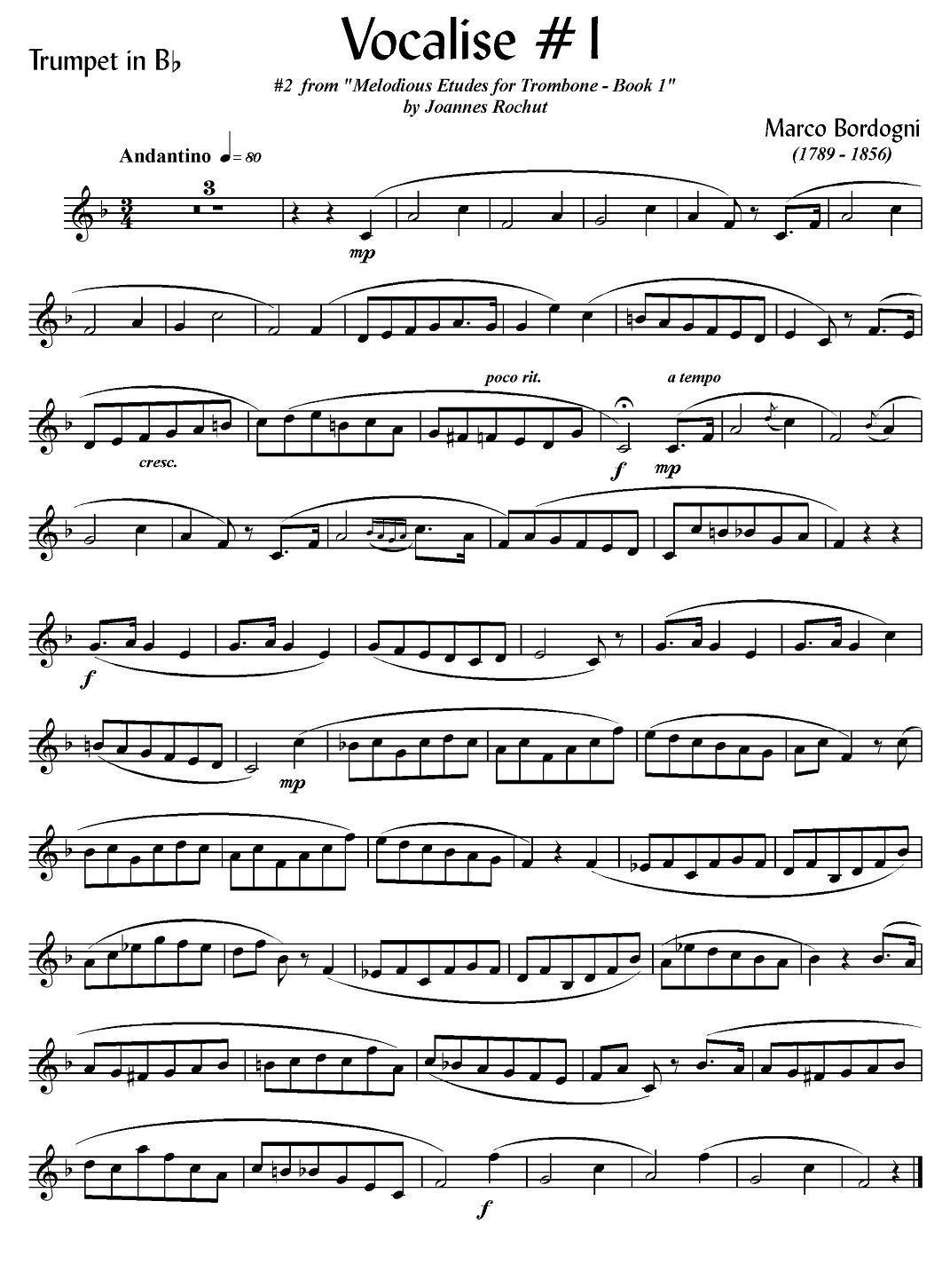 Bordogni - Vocalise #1 （小号）其它曲谱（图1）