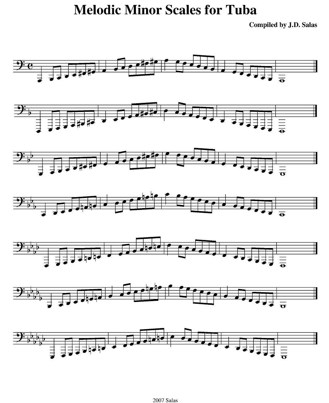 Melodic Minor Scales - Tuba（大号练习教材选曲）其它曲谱（图1）