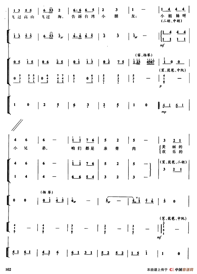 信儿捎给台湾小朋友（民族小乐队合奏）其它曲谱（图2）