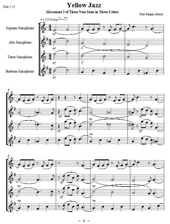 Yellow Jazz（saxophone quartet [四重奏]）萨克斯曲谱（图1）