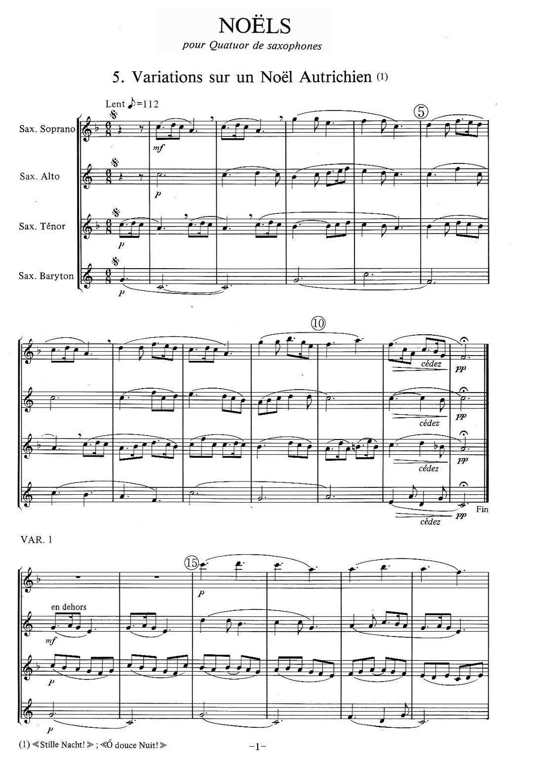 jean Bouvard 编写的6首萨克斯四重奏之五萨克斯曲谱（图1）
