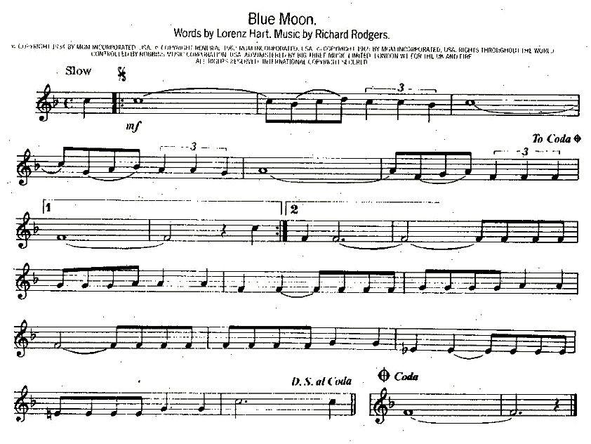 Biue Moon（蓝月亮）萨克斯曲谱（图1）