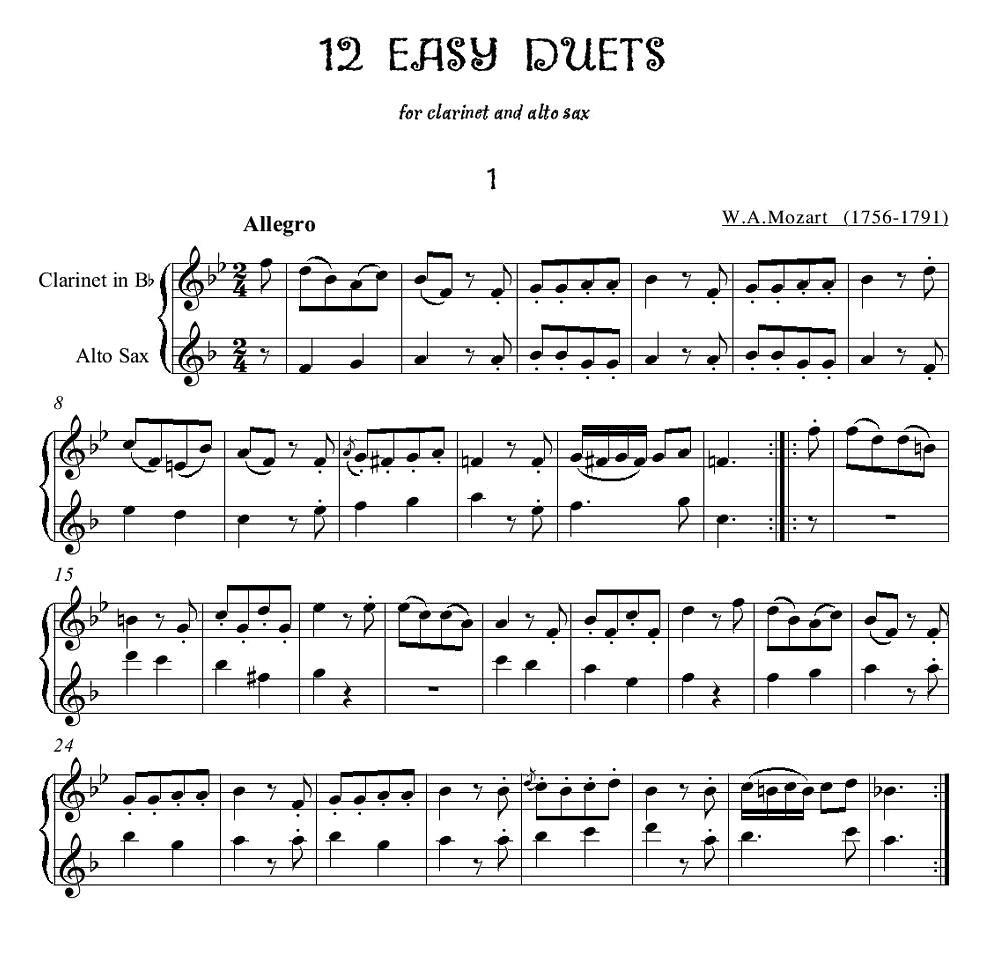 12首单簧管萨克斯重奏之一萨克斯曲谱（图1）