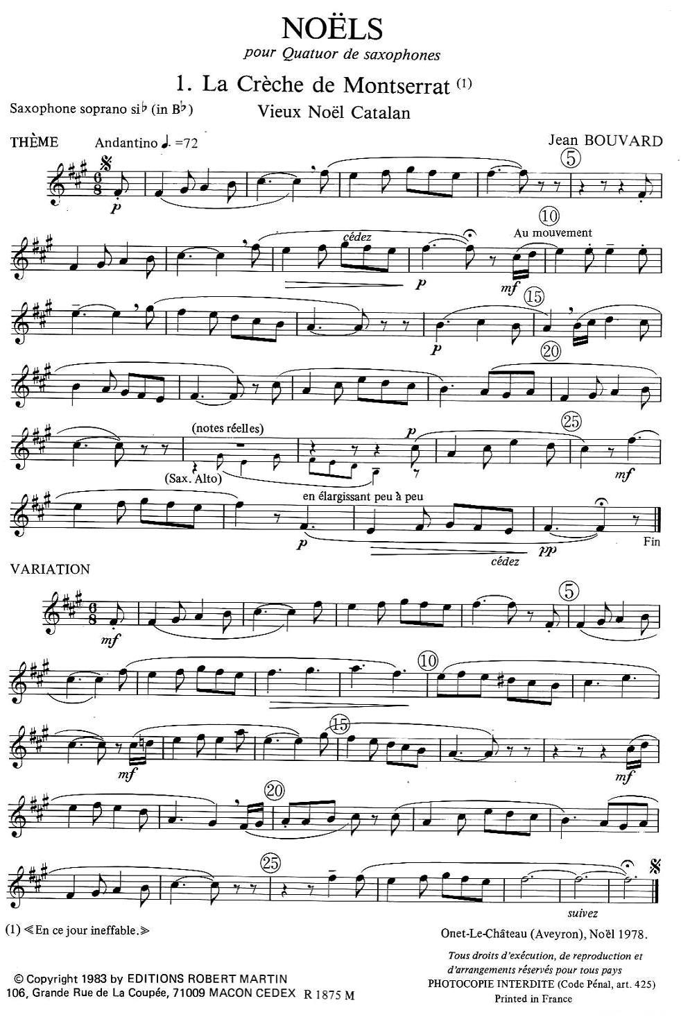 jean Bouvard 编写的6首萨克斯四重奏（高音萨克斯分谱）萨克斯曲谱（图1）