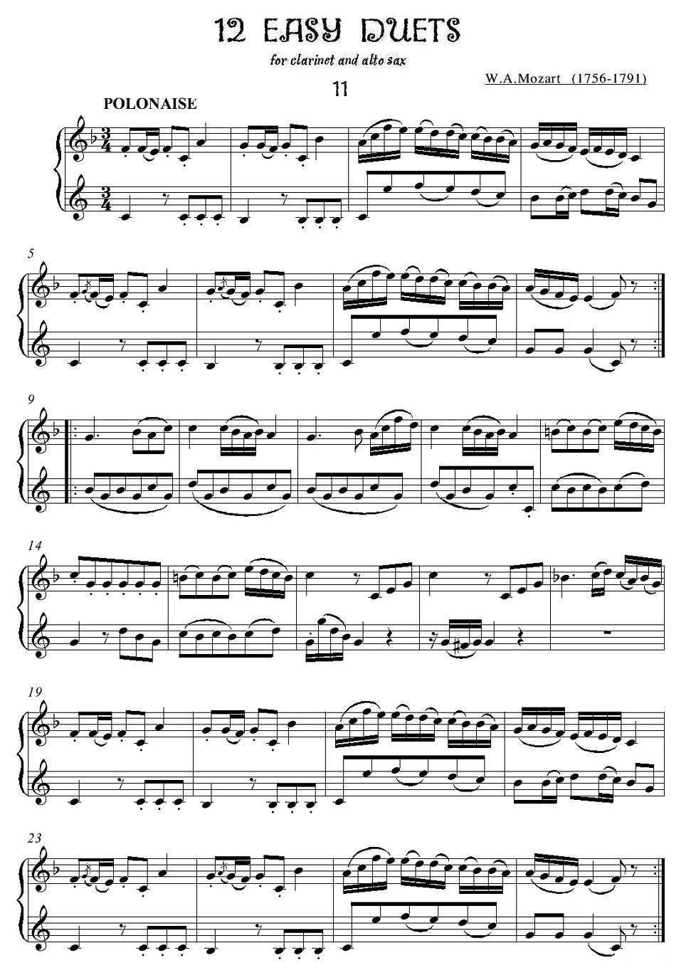 12首单簧管萨克斯重奏之十一萨克斯曲谱（图1）
