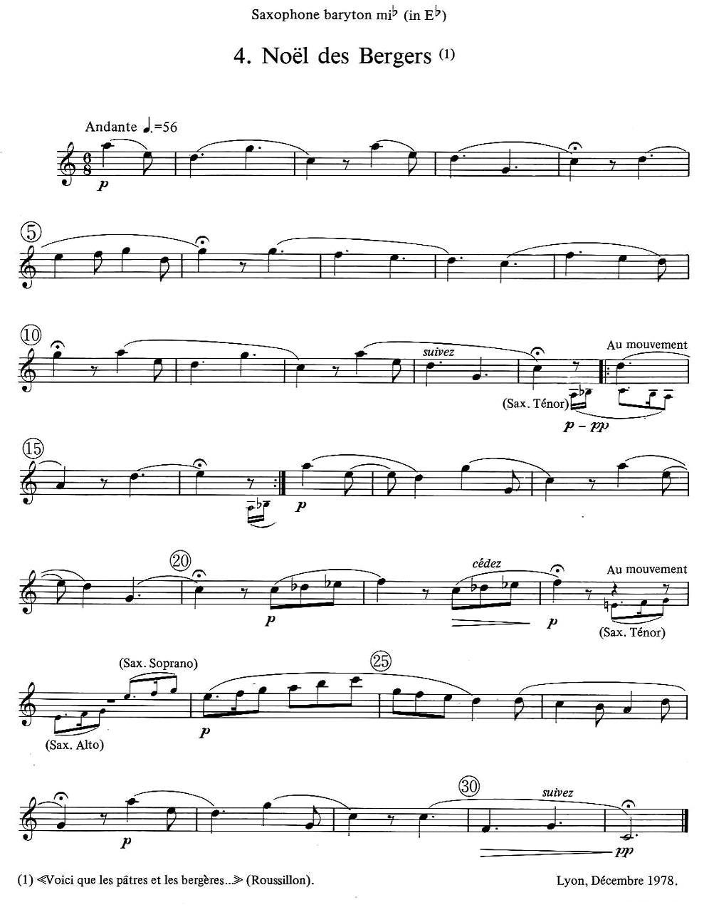 jean Bouvard 编写的6首萨克斯四重奏（低音萨克斯分谱）萨克斯曲谱（图4）