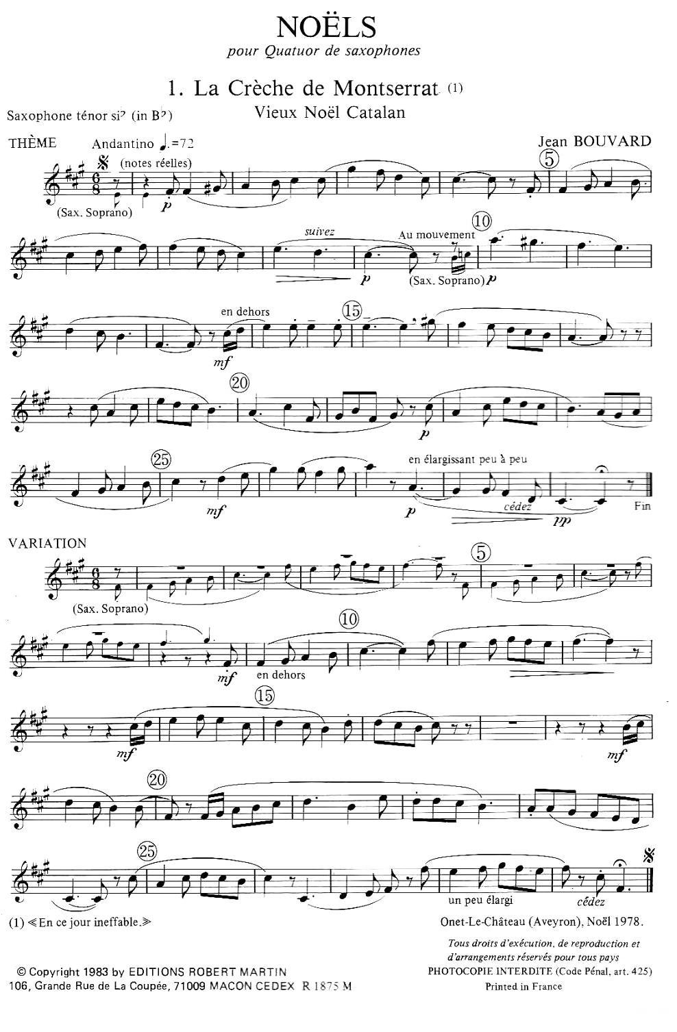 jean Bouvard 编写的6首萨克斯四重奏（次中音萨克斯分谱）萨克斯曲谱（图1）