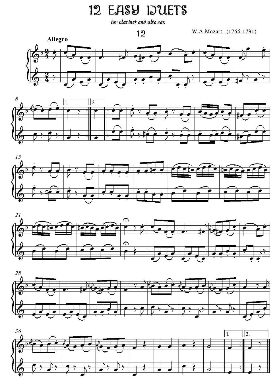 12首单簧管萨克斯重奏之十二萨克斯曲谱（图1）