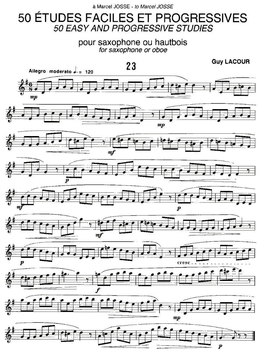 Guy Lacour 50 首萨克斯练习曲之23萨克斯曲谱（图1）