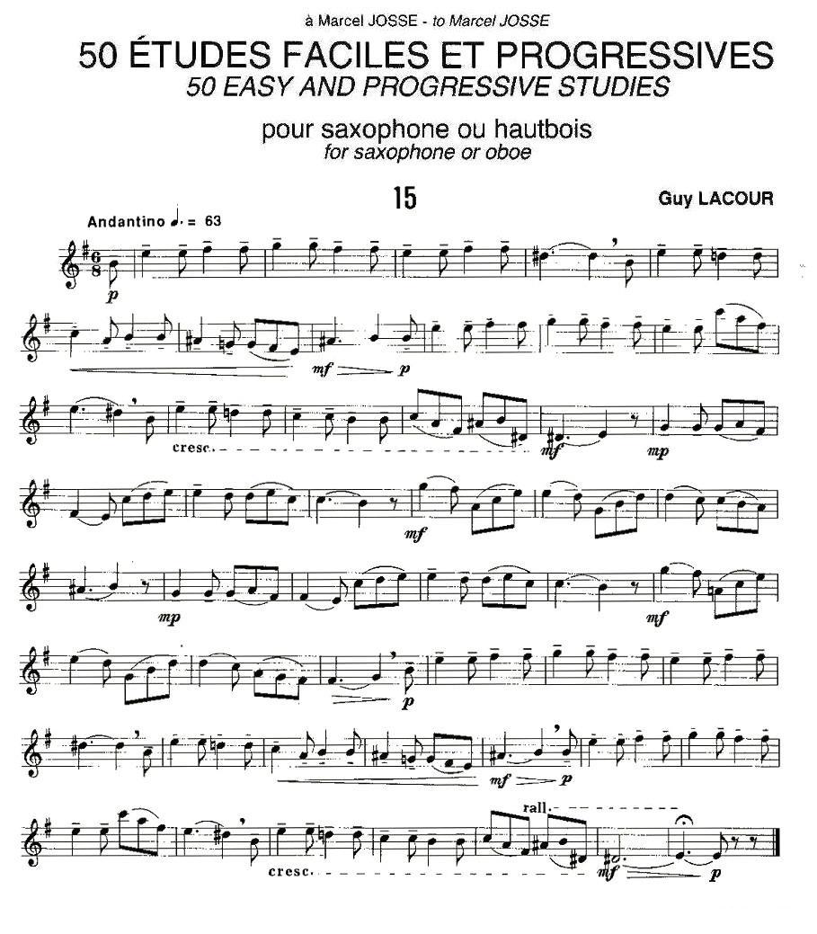 Guy Lacour 50 首萨克斯练习曲之15萨克斯曲谱（图1）