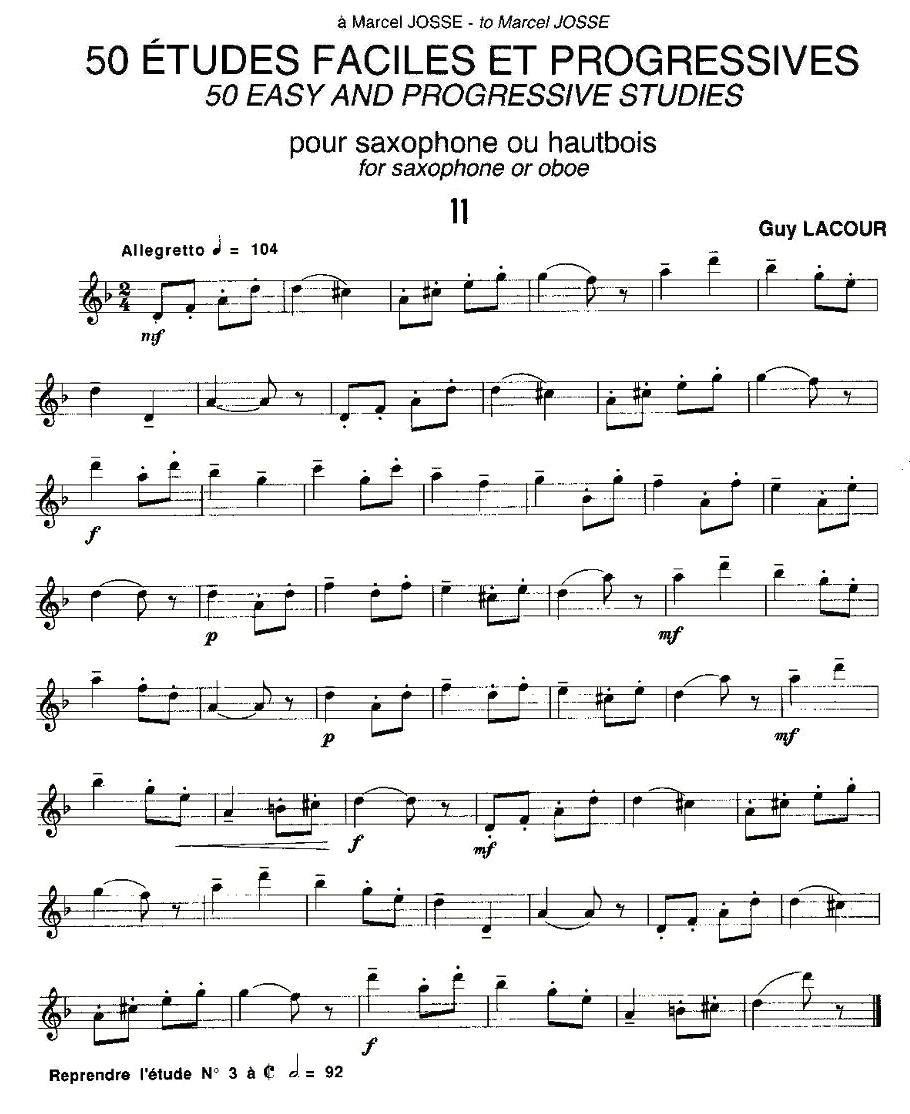 Guy Lacour 50 首萨克斯练习曲之11萨克斯曲谱（图1）