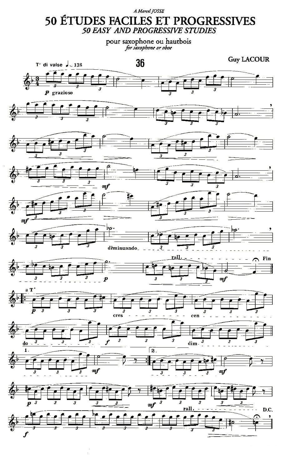 Guy Lacour 50 首萨克斯练习曲之36萨克斯曲谱（图1）