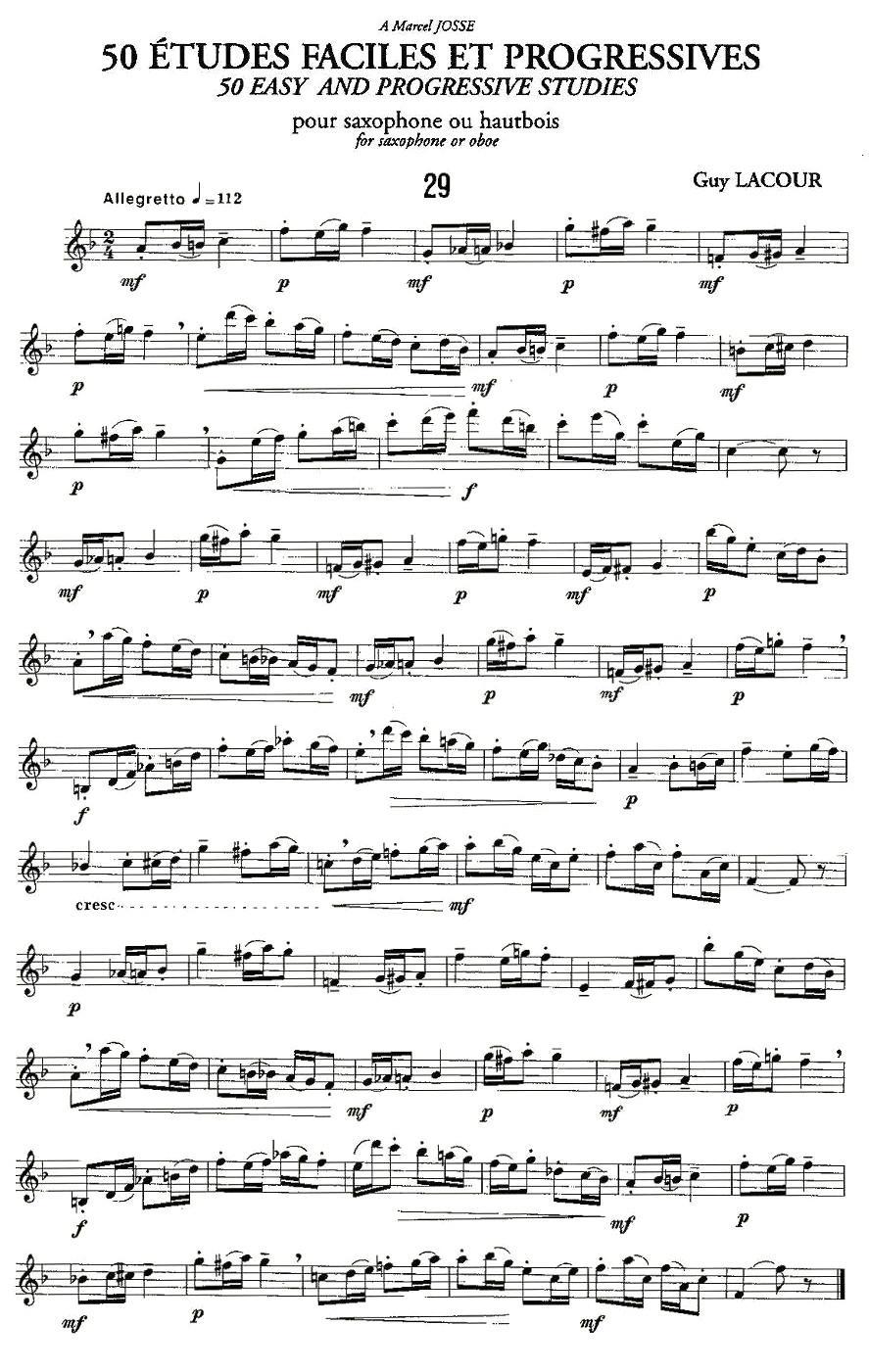Guy Lacour 50 首萨克斯练习曲之29萨克斯曲谱（图1）