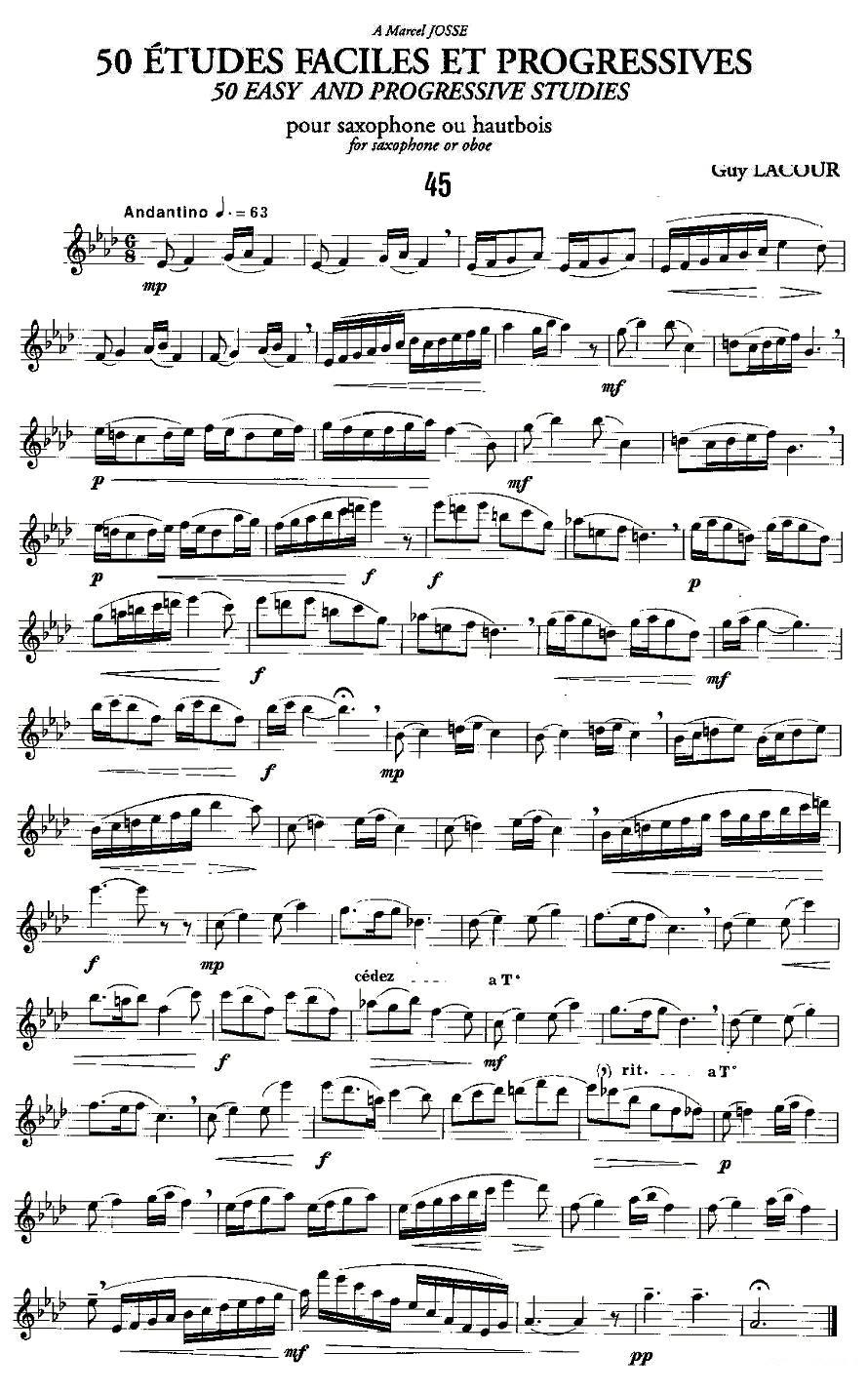 Guy Lacour 50 首萨克斯练习曲之45萨克斯曲谱（图1）