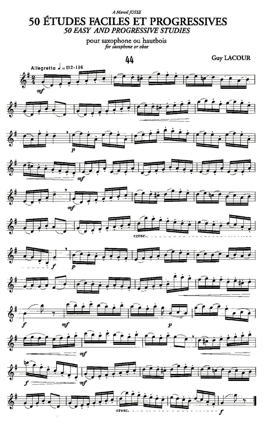 Guy Lacour 50 首萨克斯练习曲之44萨克斯曲谱（图1）