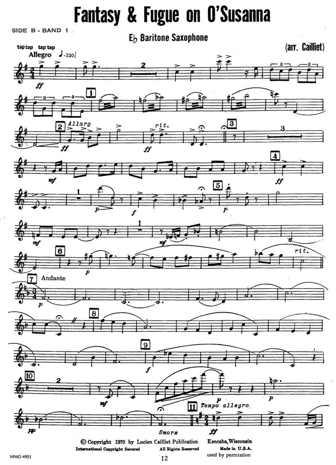 赋格曲-苏珊娜（四重奏 baryton —上低音萨克斯分谱）萨克斯曲谱（图1）