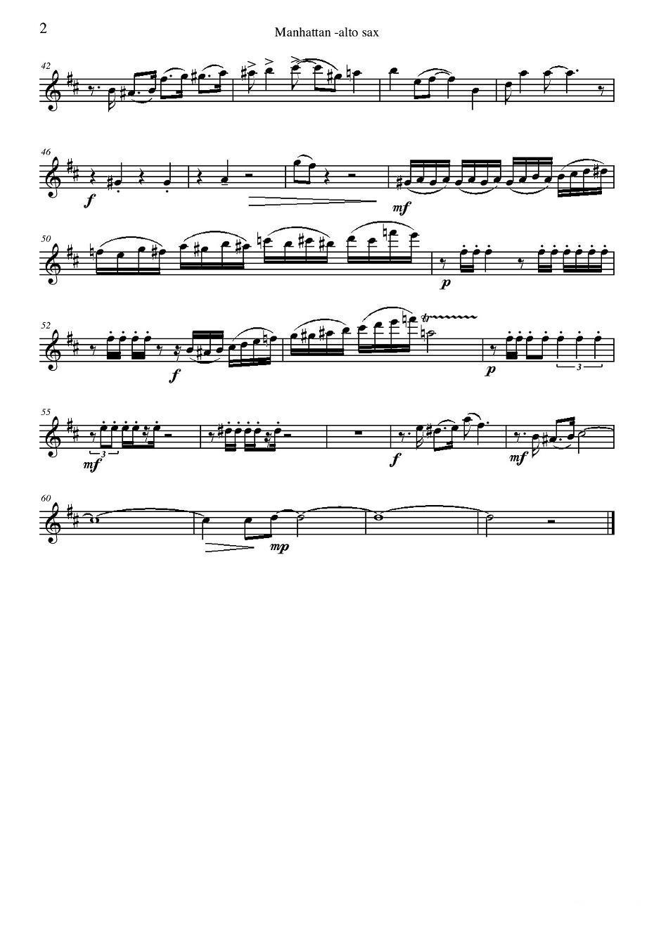 Manhattan Alto Sax（四重奏中音萨克斯分谱）萨克斯曲谱（图2）