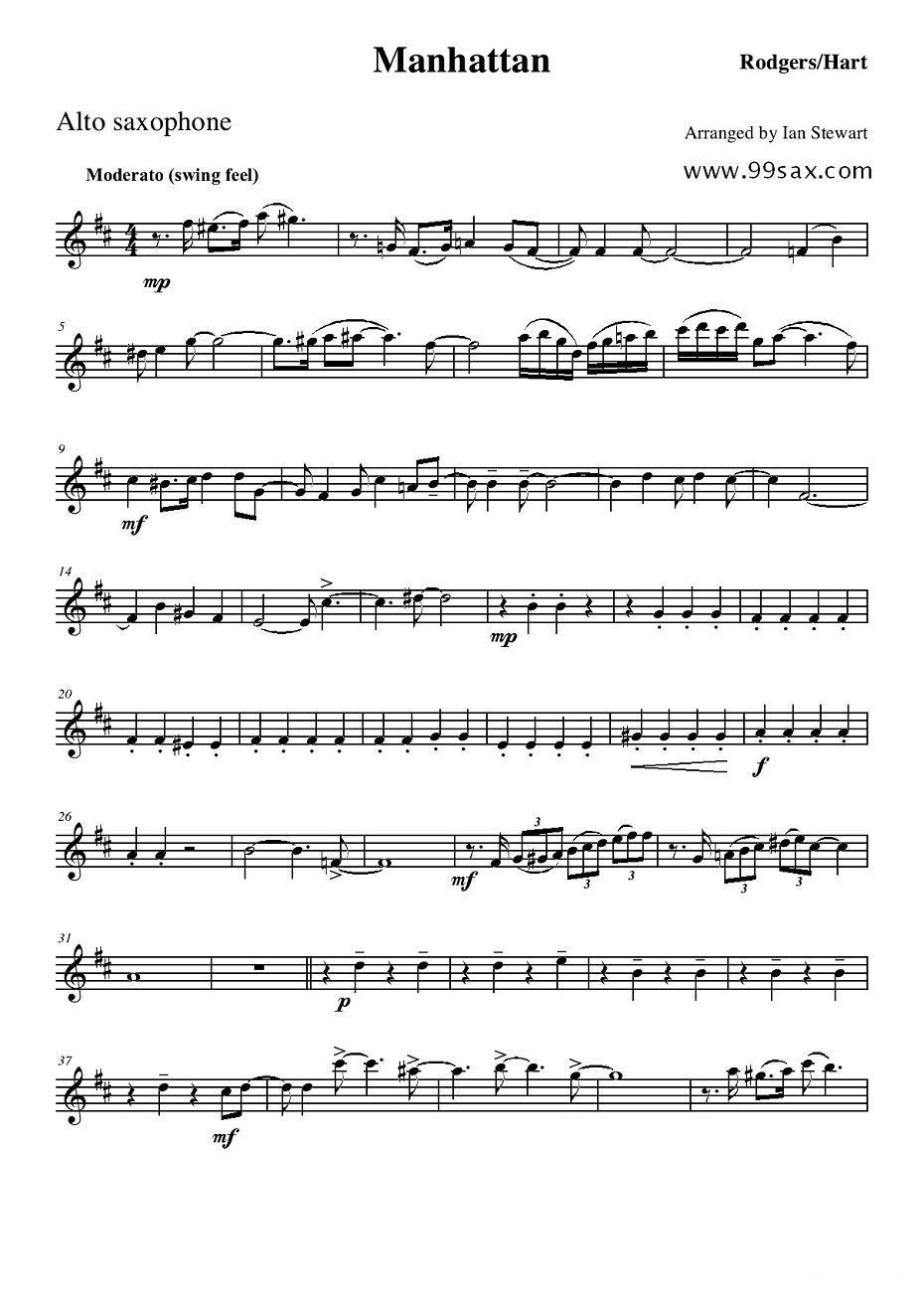 Manhattan Alto Sax（四重奏中音萨克斯分谱）萨克斯曲谱（图1）