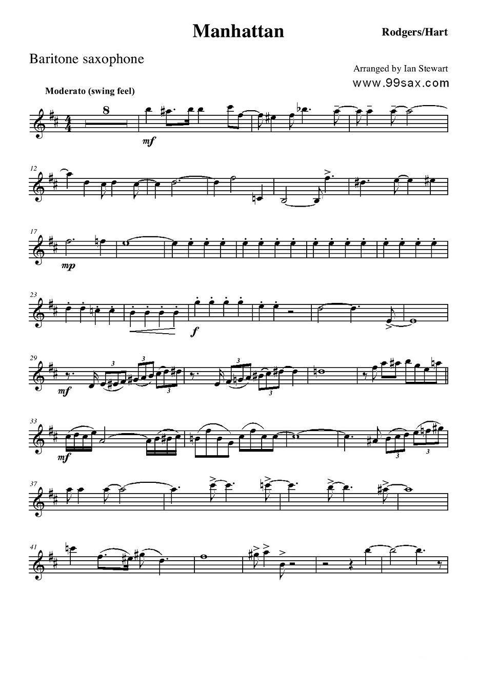 Manhattan Baritone Sax（四重奏上低音萨克斯分谱）萨克斯曲谱（图1）