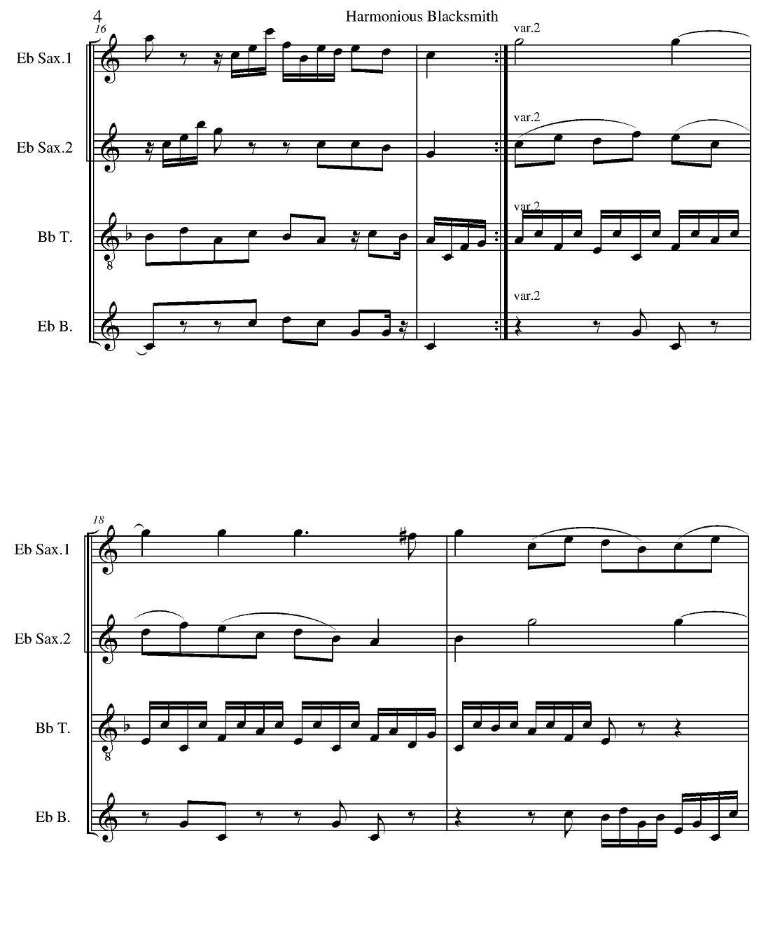 Harmonious Blacksmith（快乐的铁匠）（四重奏）萨克斯曲谱（图4）