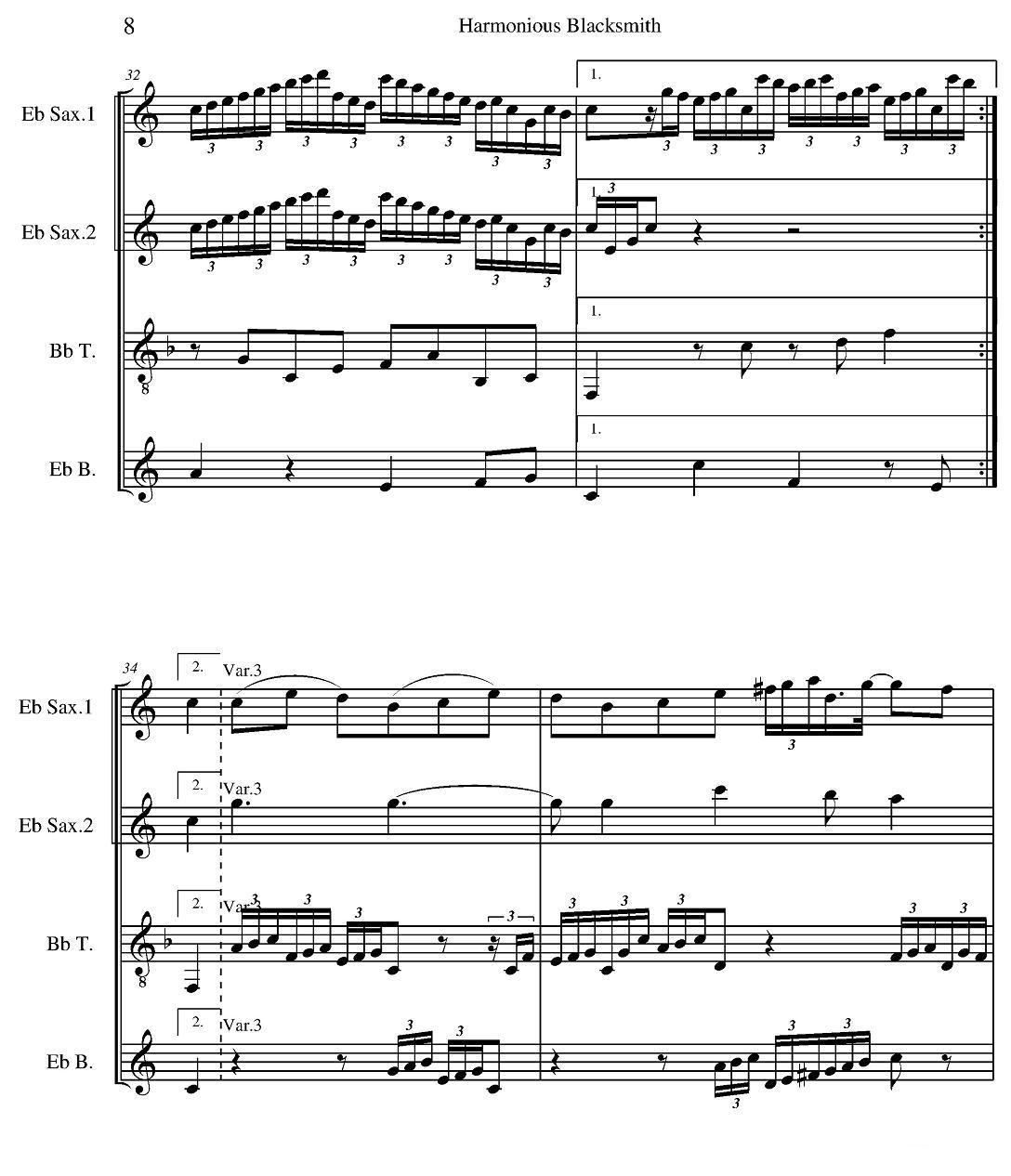 Harmonious Blacksmith（快乐的铁匠）（四重奏）萨克斯曲谱（图8）