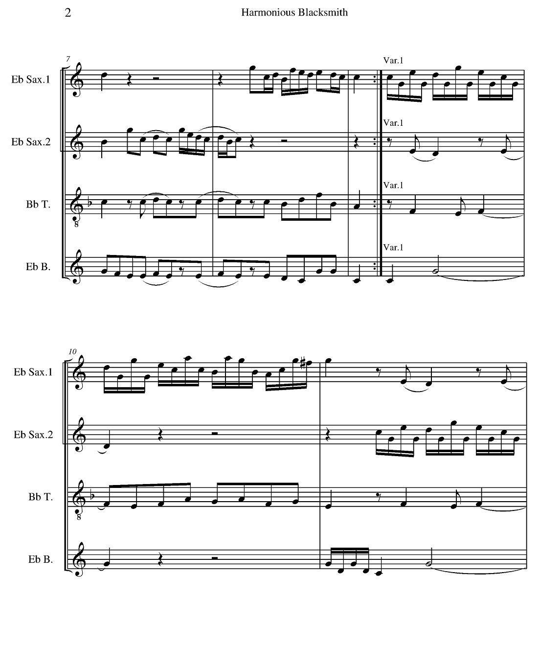 Harmonious Blacksmith（快乐的铁匠）（四重奏）萨克斯曲谱（图2）