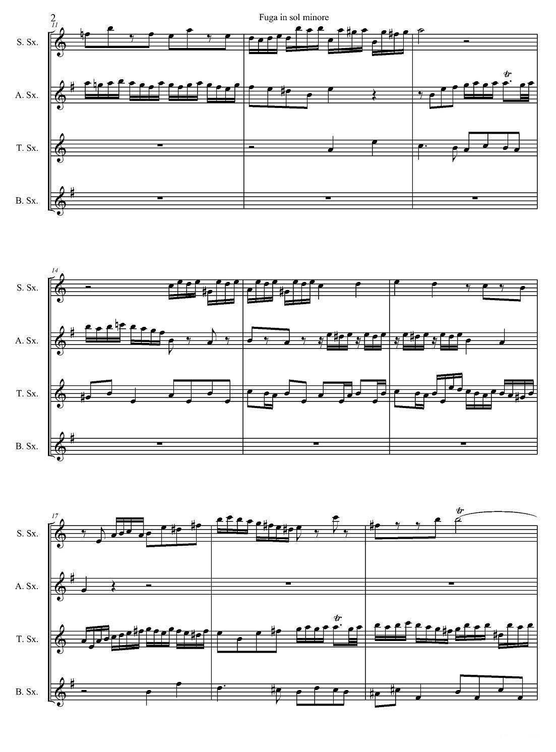 Fuga in sol minore （四重奏）萨克斯曲谱（图2）