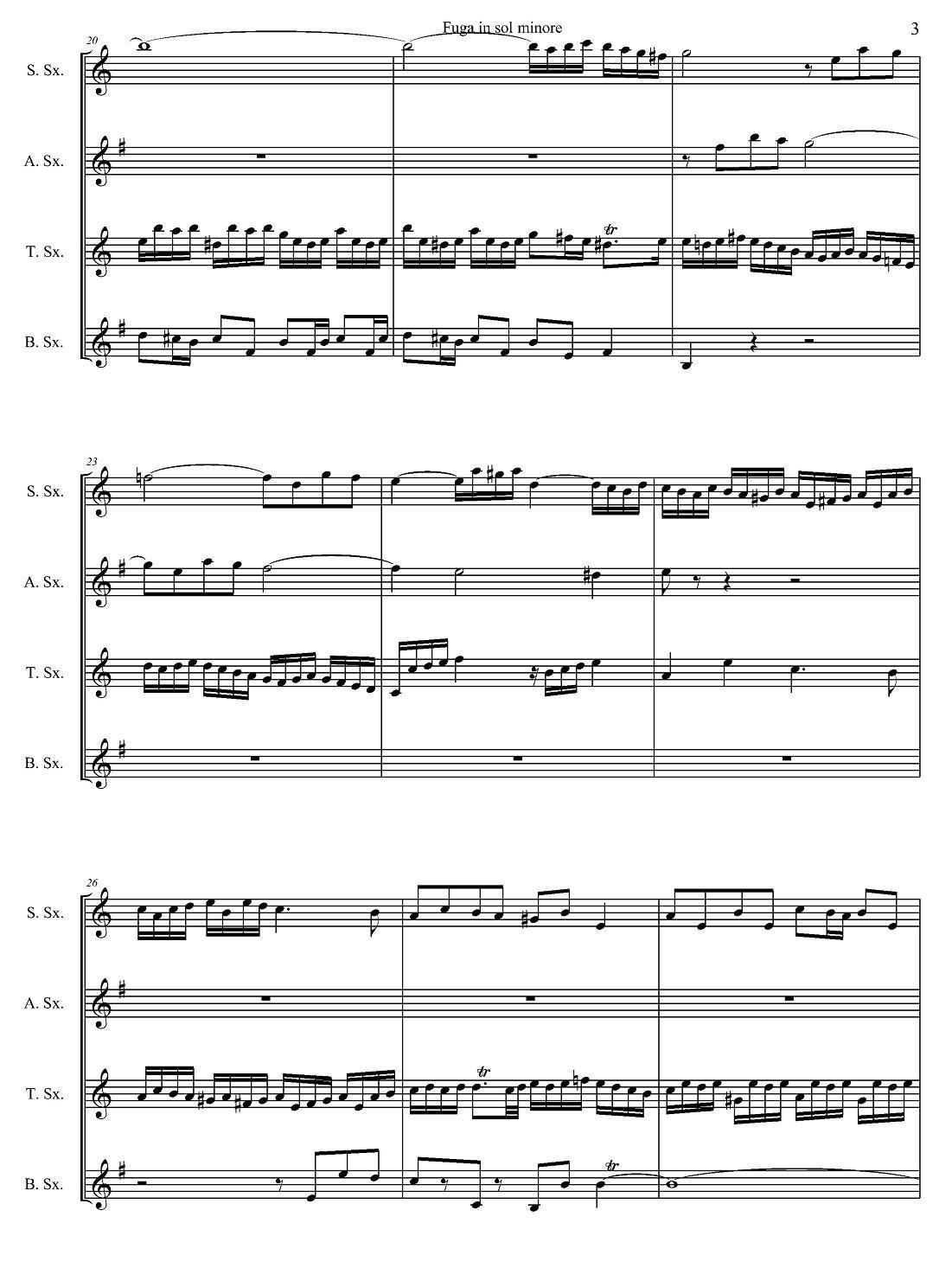 Fuga in sol minore （四重奏）萨克斯曲谱（图3）