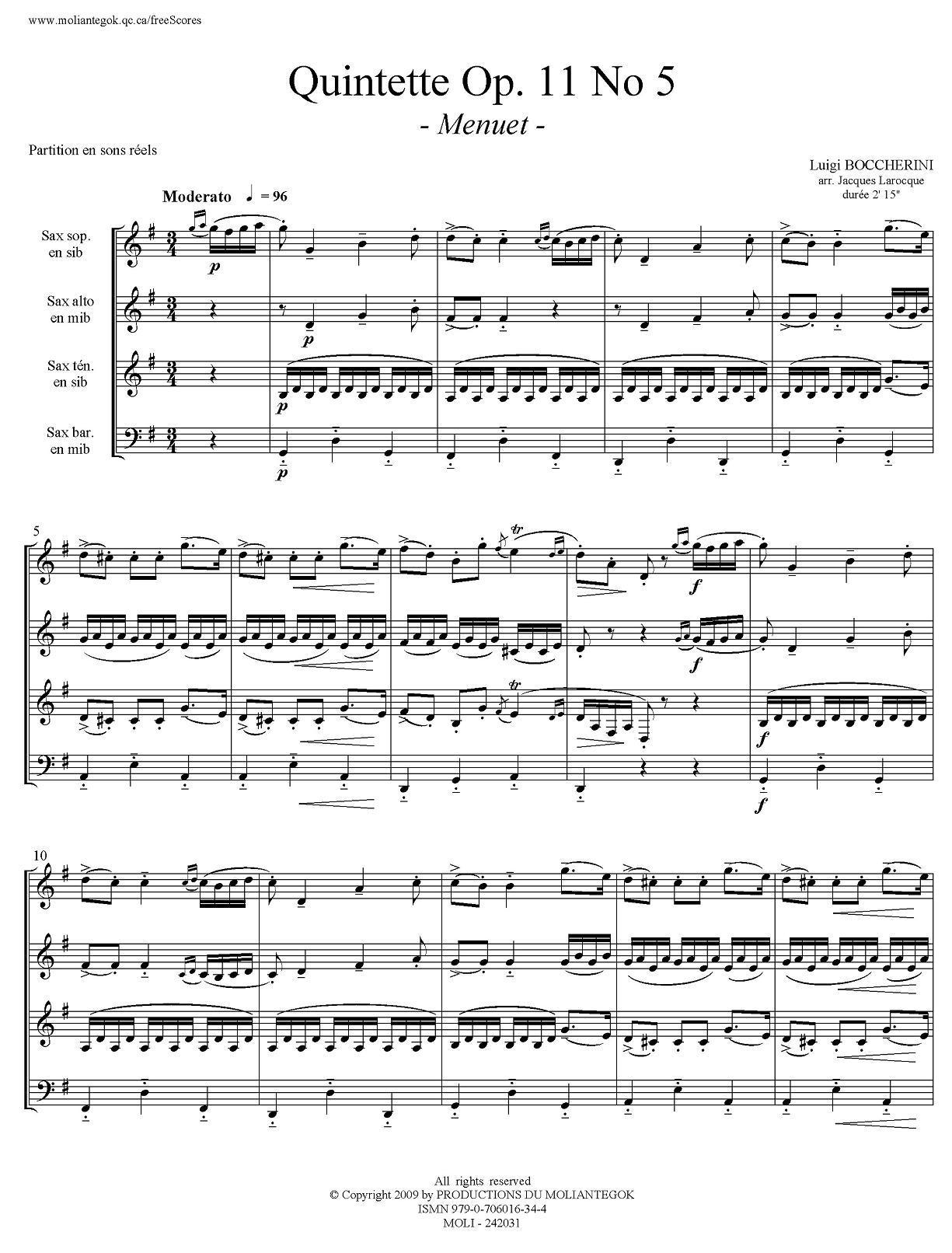 Quintette Op.11 No.5（四重奏）萨克斯曲谱（图1）