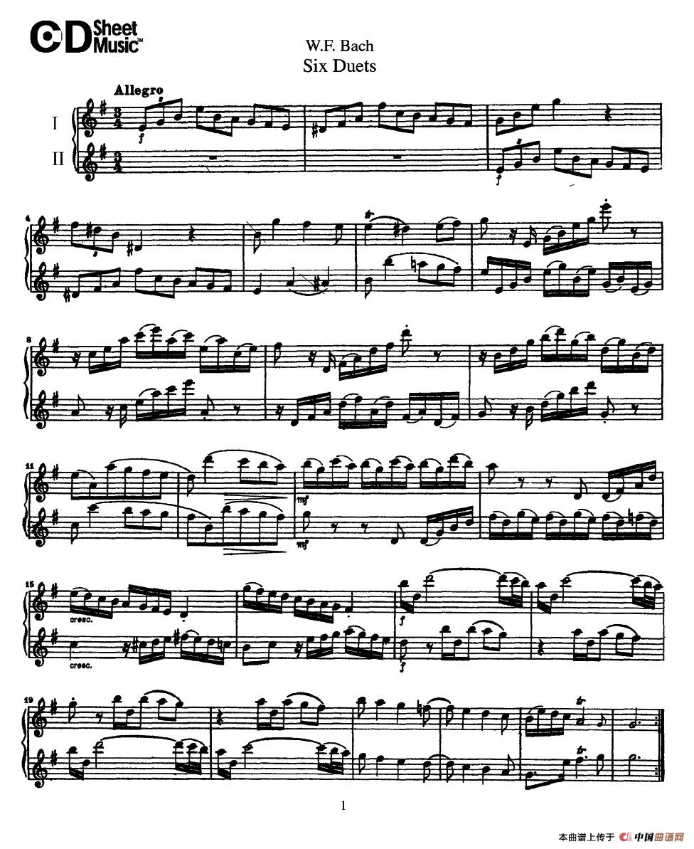 Six  Duets（6首二重奏）（1）萨克斯曲谱（图1）
