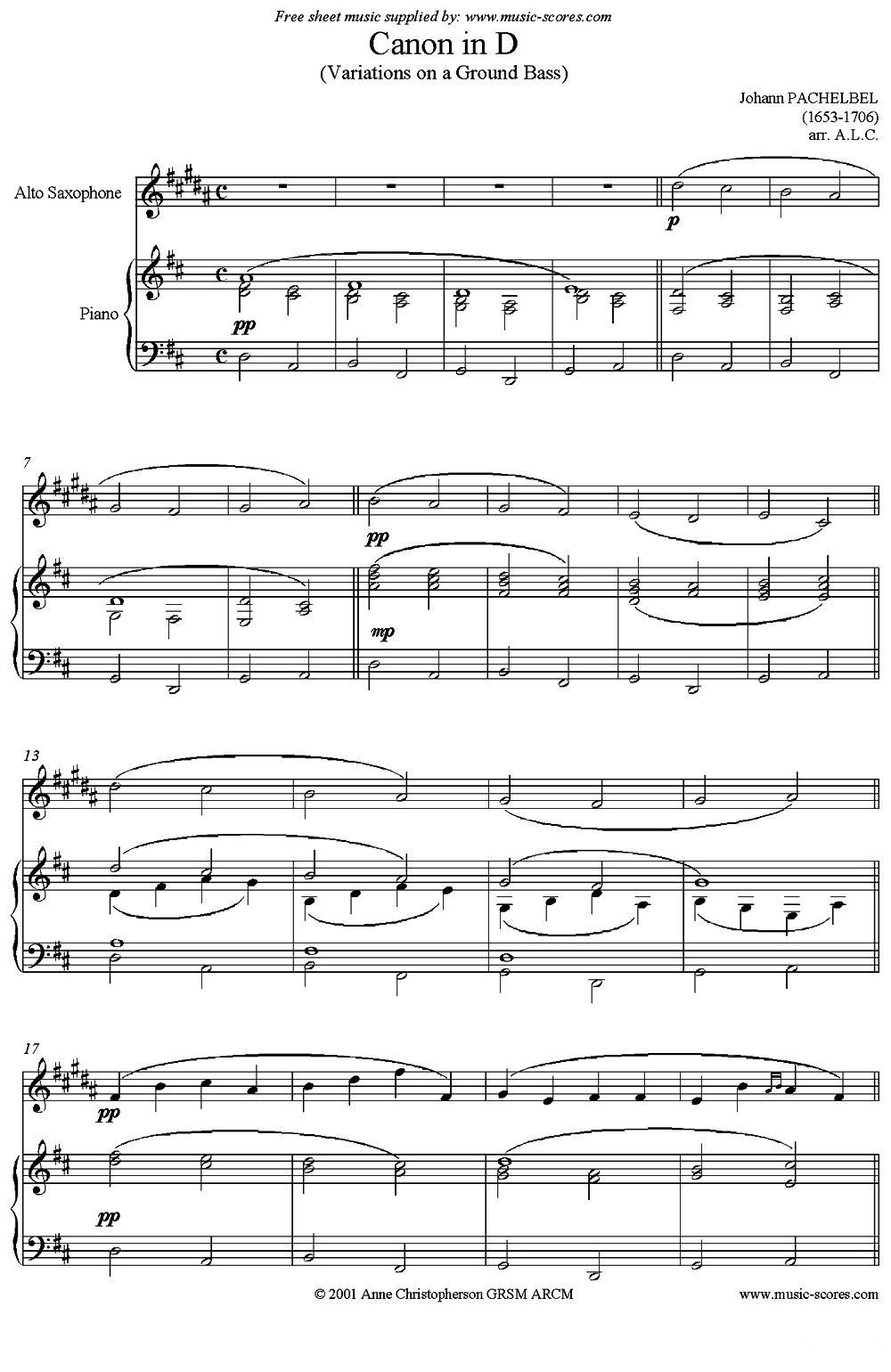 Canon in D（中音萨克斯+钢琴伴奏）萨克斯曲谱（图1）