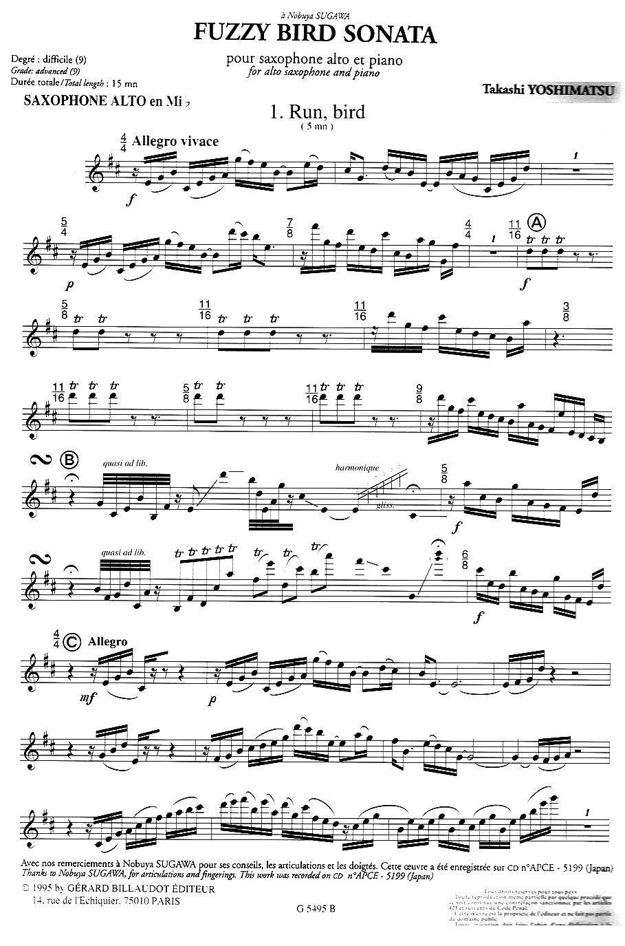 Fuzzy Bird Sonata（绒毛鸟奏鸣曲）（1、Run Bird）萨克斯曲谱（图1）