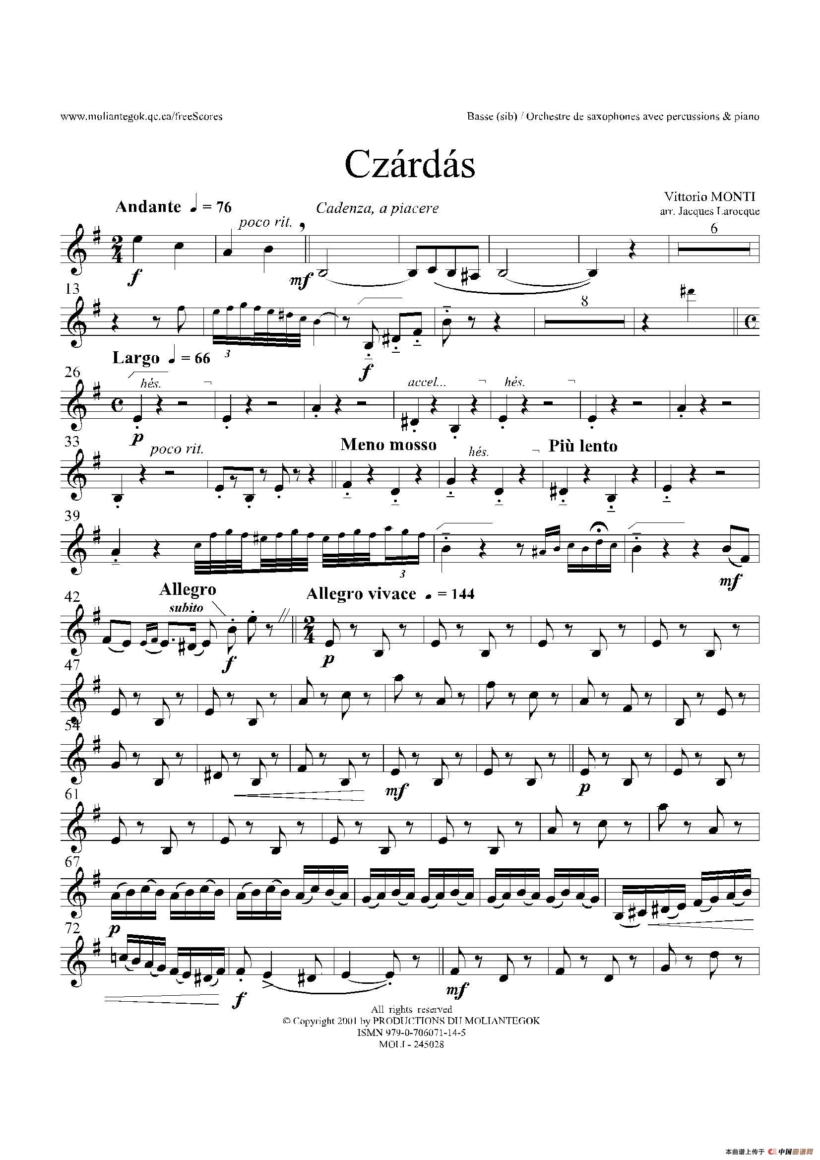 Czardas 查尔达斯（15重奏）（Bass）萨克斯曲谱（图1）