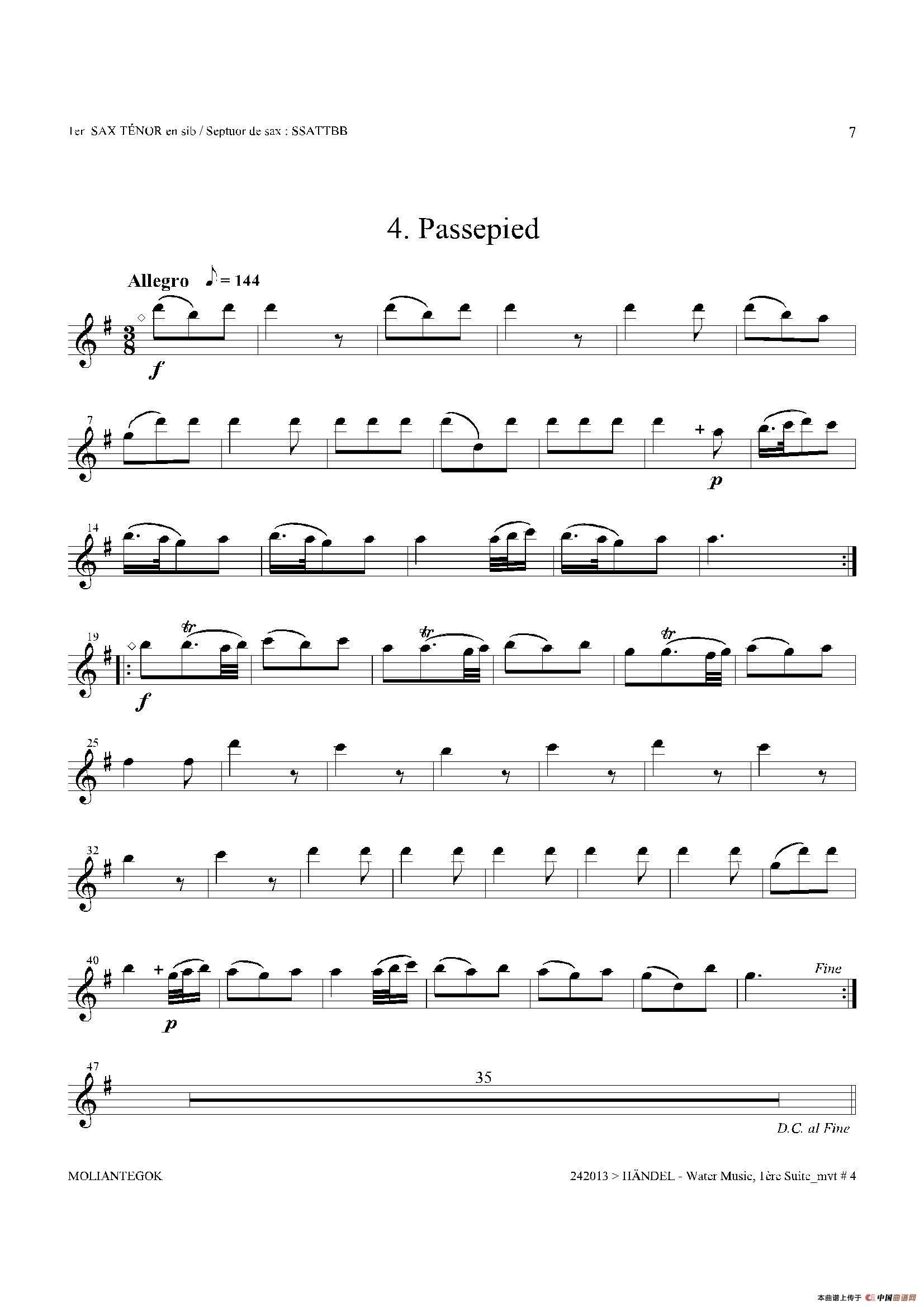 Water Music（HWV.348 No.1）（第一次中音萨克斯）萨克斯曲谱（图6）