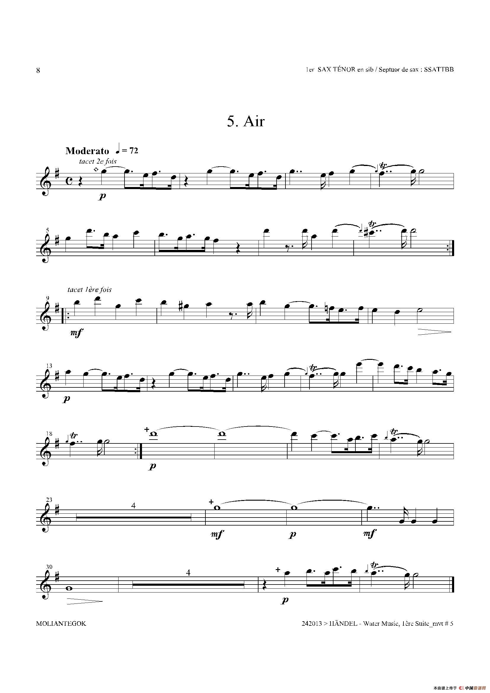 Water Music（HWV.348 No.1）（第一次中音萨克斯）萨克斯曲谱（图7）