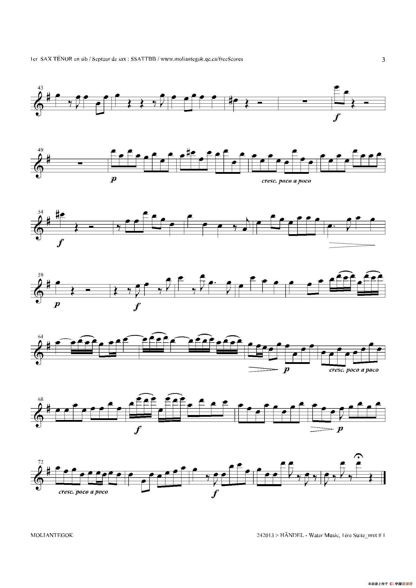 Water Music（HWV.348 No.1）（第一次中音萨克斯）萨克斯曲谱（图2）