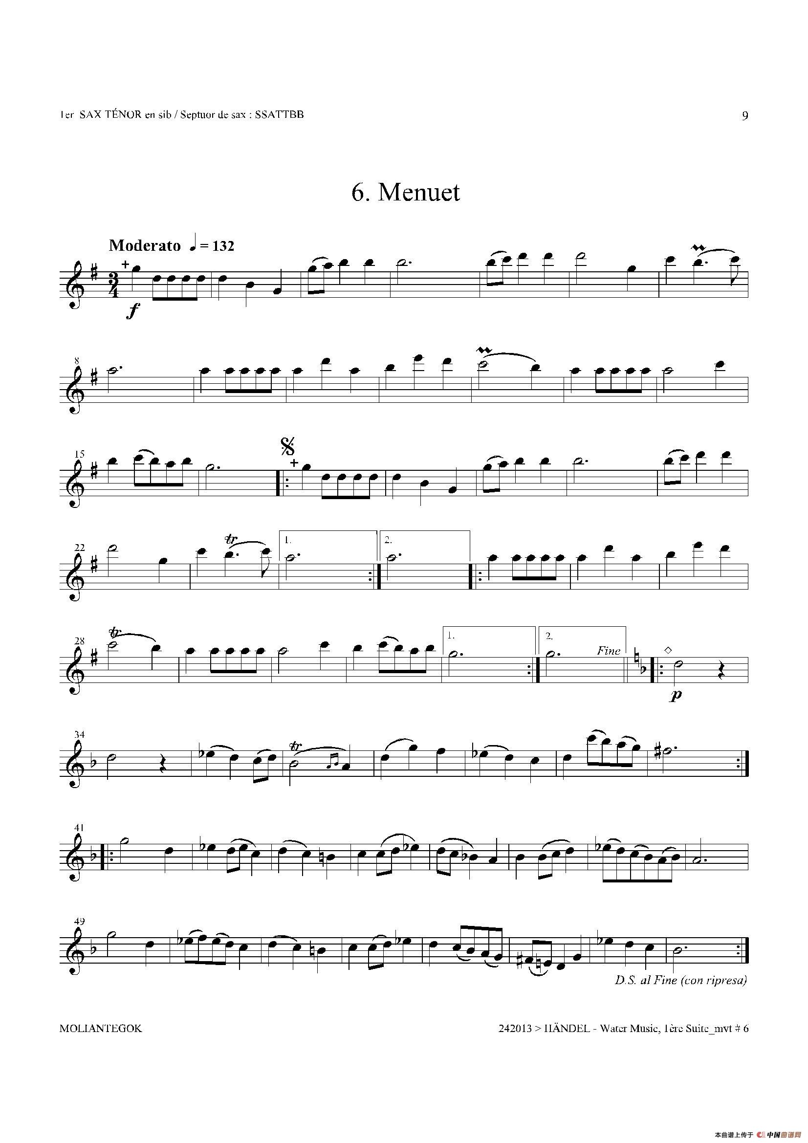 Water Music（HWV.348 No.1）（第一次中音萨克斯）萨克斯曲谱（图8）