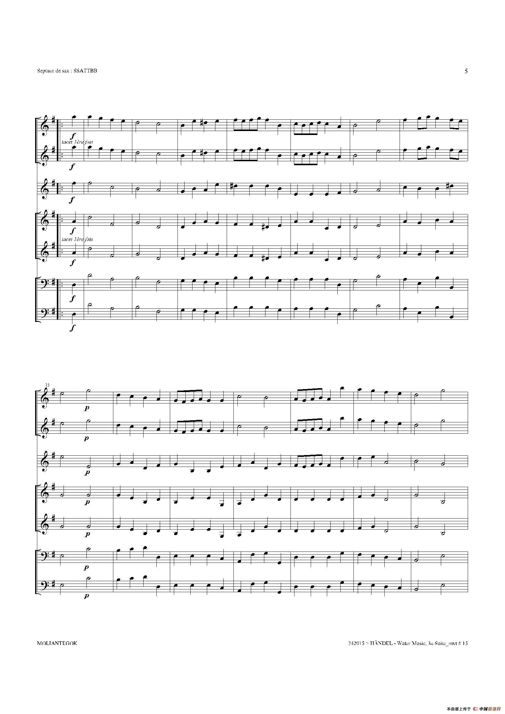 Water Music（HWV.350 No.3）（萨克斯合奏总谱）萨克斯曲谱（图4）