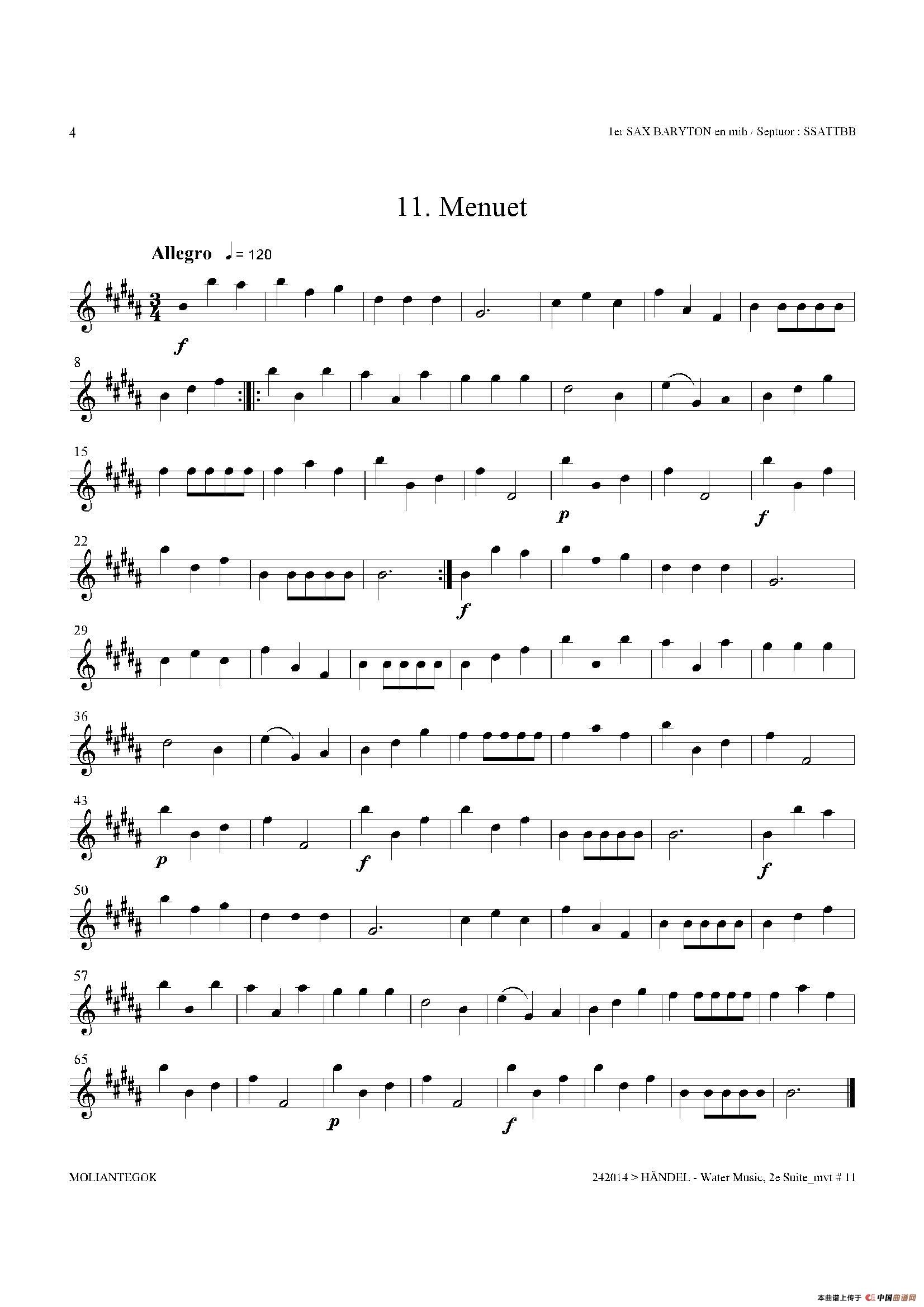 Water Music（HWV.349 No.2）（第一上低音萨克斯）萨克斯曲谱（图4）